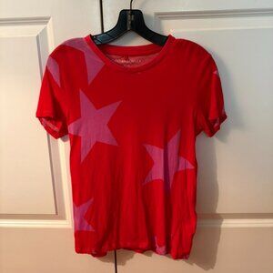Cynthia Rowley Red with Pink All Over Stars Cotton T-Shirt Short Sleeve $95
